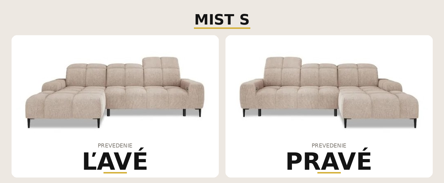 Sedacia súprava MIST S – ľavé a pravé prevedenie